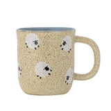 Bloomingville MINI Dolly Tasse, Natur/Blau, Schafmotive, Steingut, Kindertasse, dänisches Design