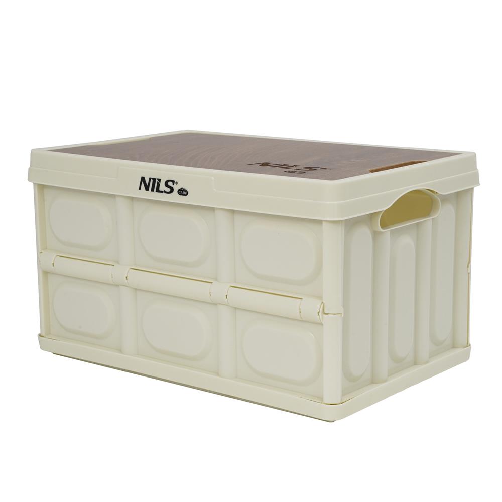 NILS CAMP faltbare Reisebox mit Tischfunktion 9L in Beige - kompakte Campingbox
