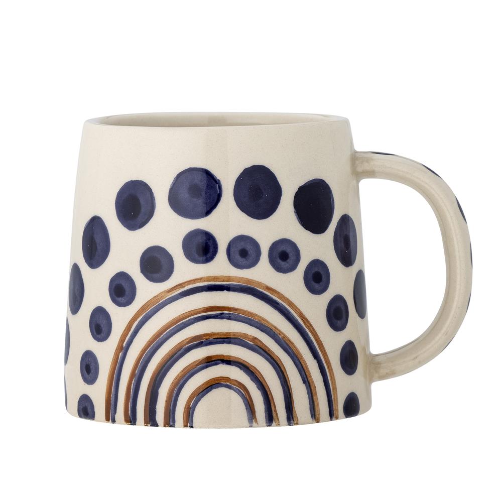 Bloomingville Shama Tasse, Blau/Braun, Steingut, 515 ml, mit handbemaltem Muster