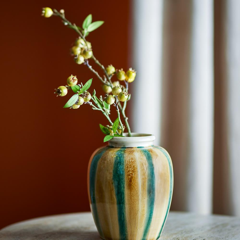 Bloomingville Rahima Vase bunt - Steingut Vase mit Streifen Deko für Wohnzimmer & Tisch