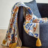 Bloomingville Figuria Decke bunt - Plaid mit Vogelmotiv aus Baumwolle für Sofa Wohnzimmer