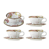 Bloomingville Savina Tasse 4er Set 219 ml bunt - Steingut Tassen mit Untertasse Blumenmuster