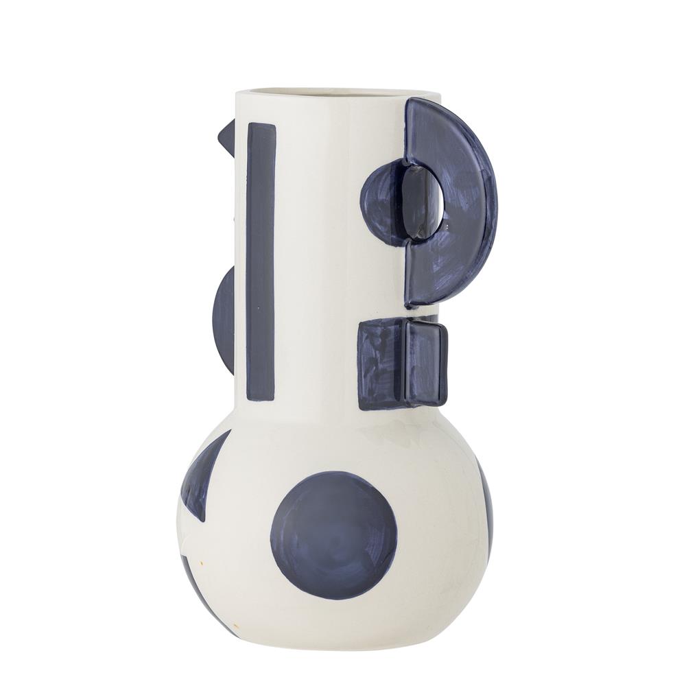 Bloomingville Graphica Vase aus Steingut in Blau – grafische Deko Vase fürs Wohnzimmer