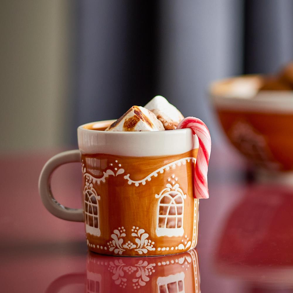 Bloomingville Gina Tasse Braun Steingut 4er Set 250 ml weihnachtliche Kaffeebecher