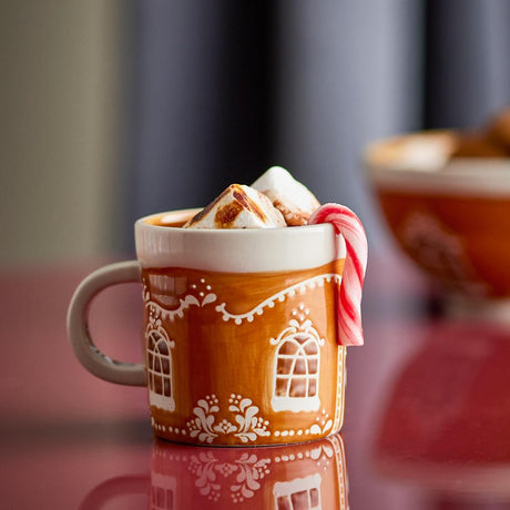 Bloomingville Gina Tasse Braun Steingut 4er Set 250 ml weihnachtliche Kaffeebecher