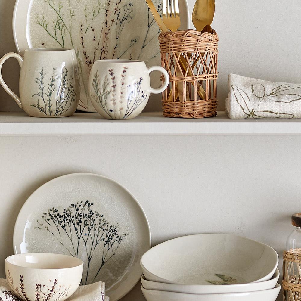 Bloomingville Bea Speise Geschirrset 12-tlg. Natur Steingut handbemalt mit Crackle-Glasur