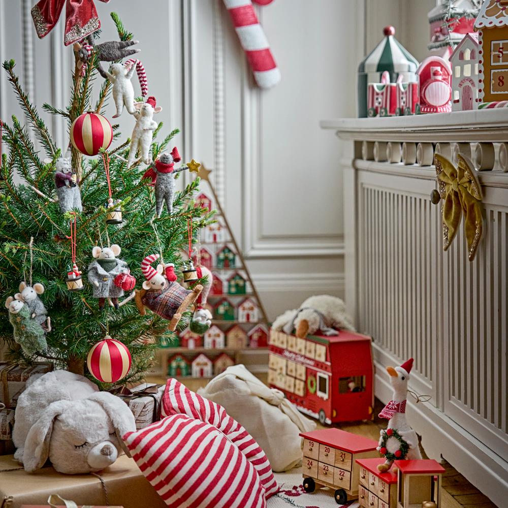 Bloomingville Peo Weihnachtsanhänger Grün Wolle Mäuse Deko zum Aufhängen
