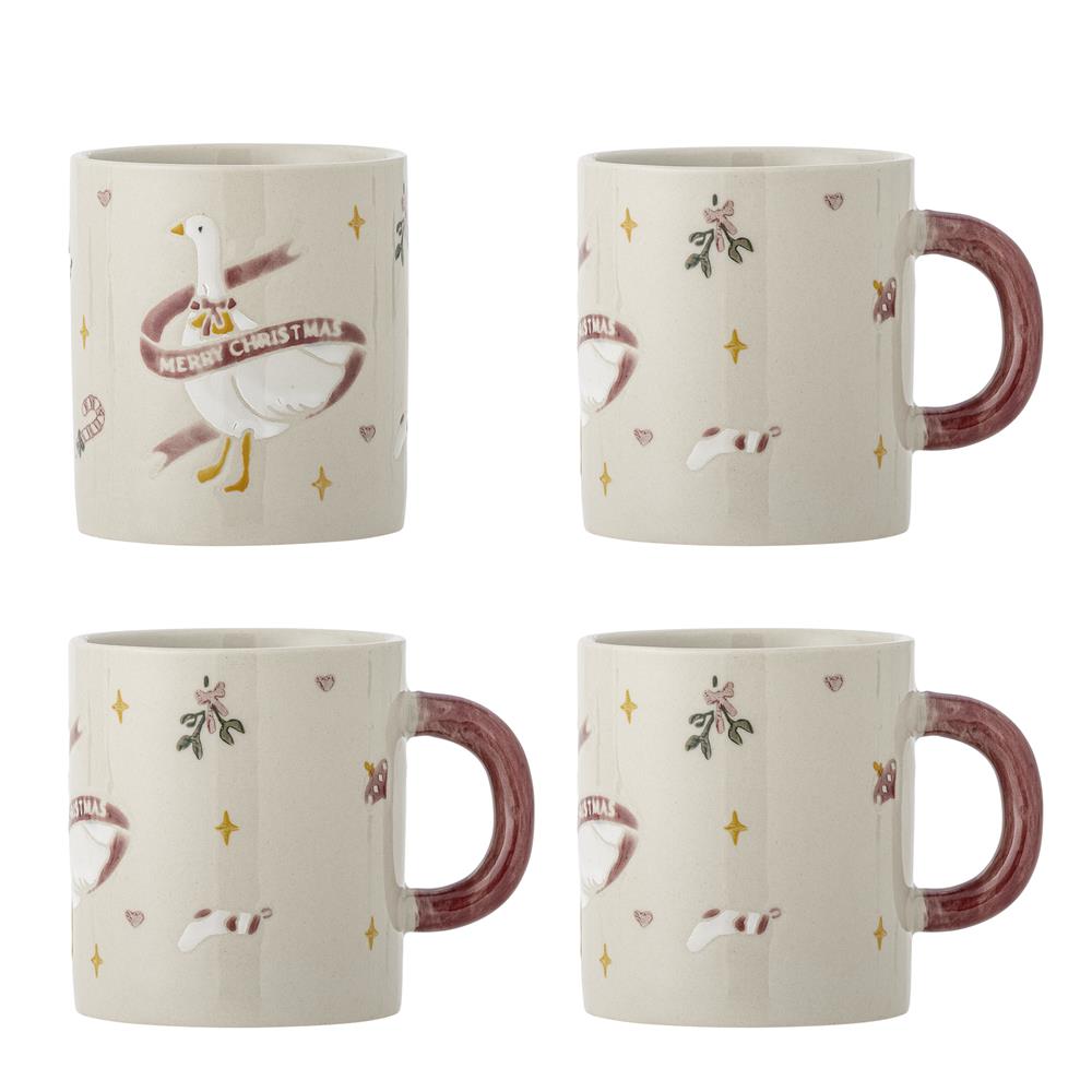 Bloomingville Mary Tasse Bunt Steingut 4er Set Weihnachtstassen 295 ml
