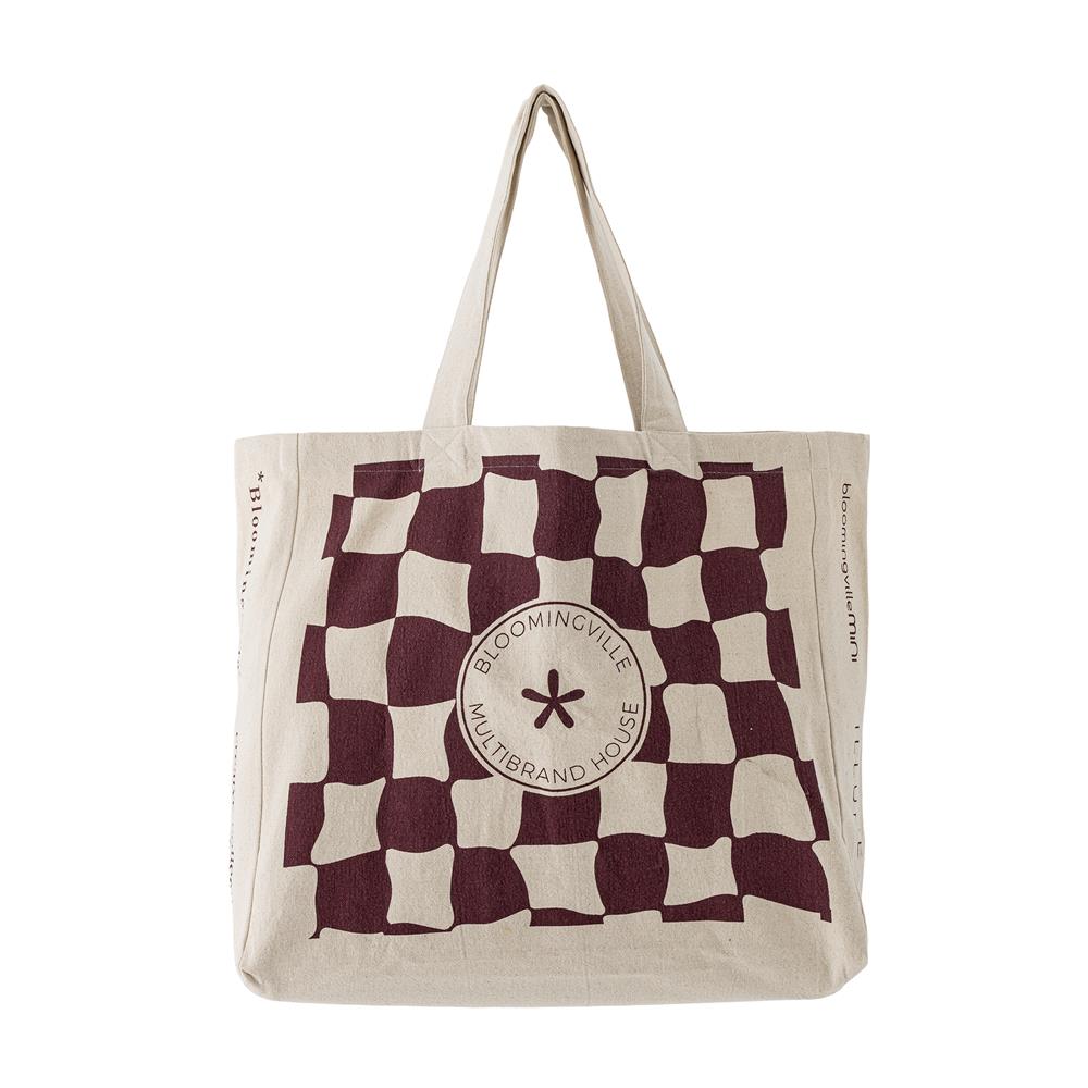 Bloomingville Check Einkaufstasche rot - Baumwolltasche kariert Shopper für Alltag & Einkauf