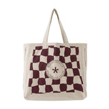 Bloomingville Check Einkaufstasche rot - Baumwolltasche kariert Shopper für Alltag & Einkauf