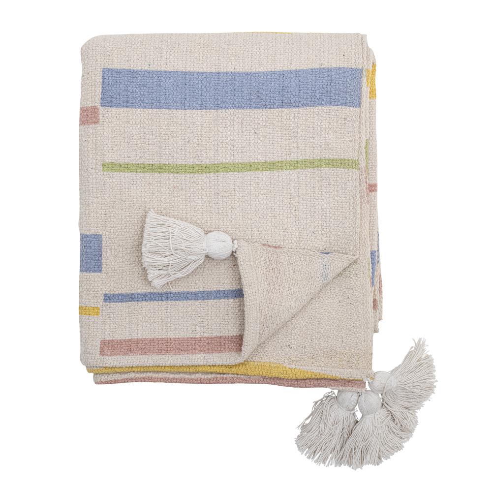 Bloomingville Pontino Decke Natur 160x130 cm aus recycelter Baumwolle – Wohndecke Kuscheldecke