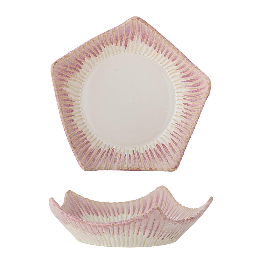 Bloomingville Floral Schale aus Steingut in Rosa, große Servierschale mit reaktiver Glasur, dekorativ