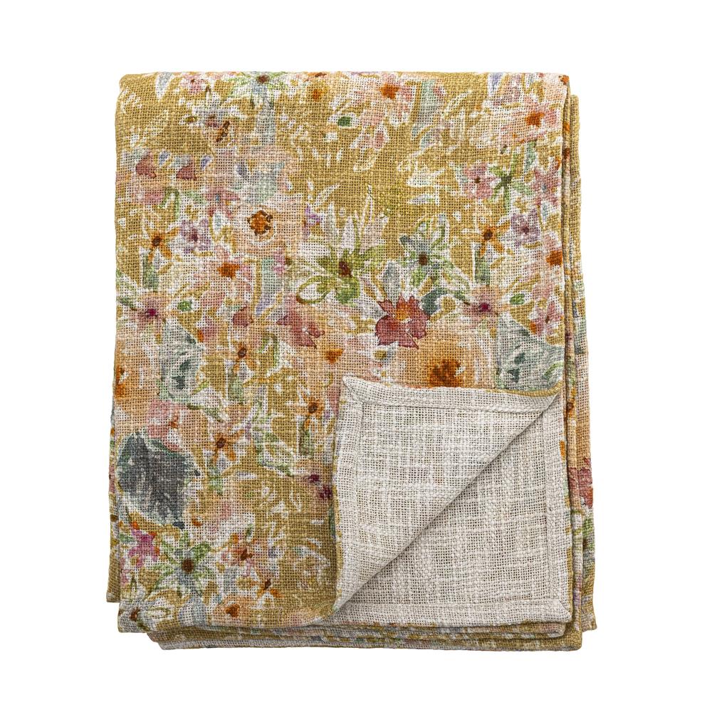 Bloomingville Manoj Decke 152x127 cm bunt - Baumwolldecke mit Blumenmuster für Sofa & Wohnbereich