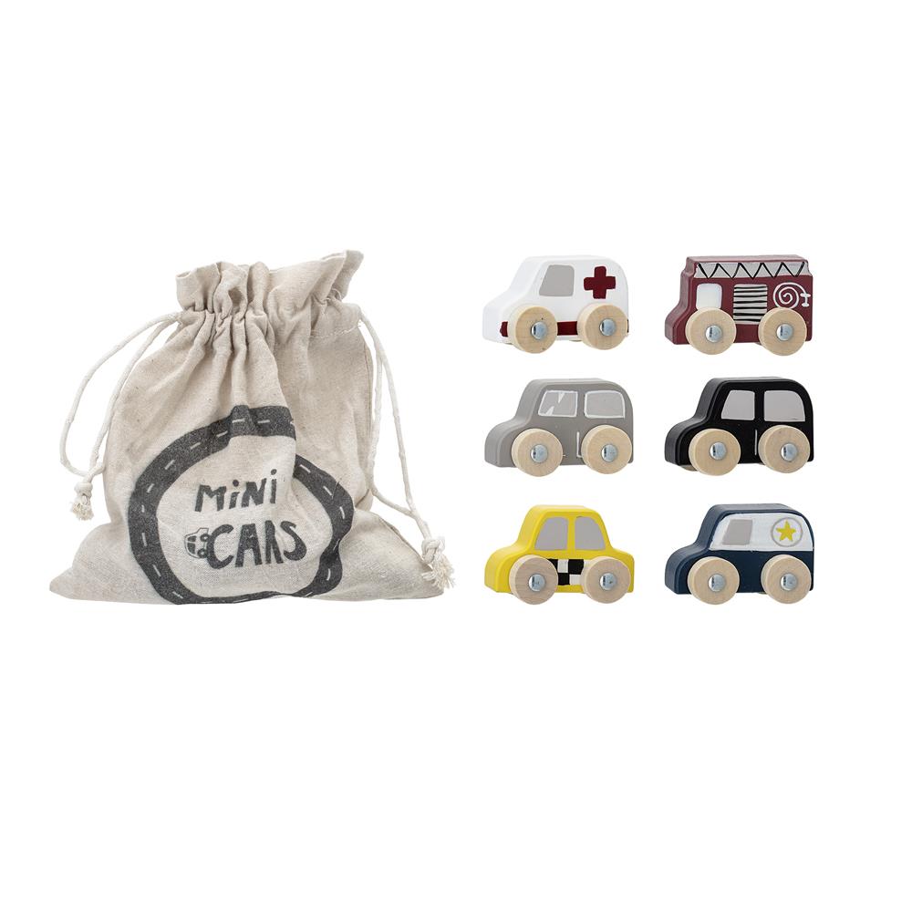 Bloomingville MINI Avin Spielzeugauto 6er Set Bunt Holz 6cm