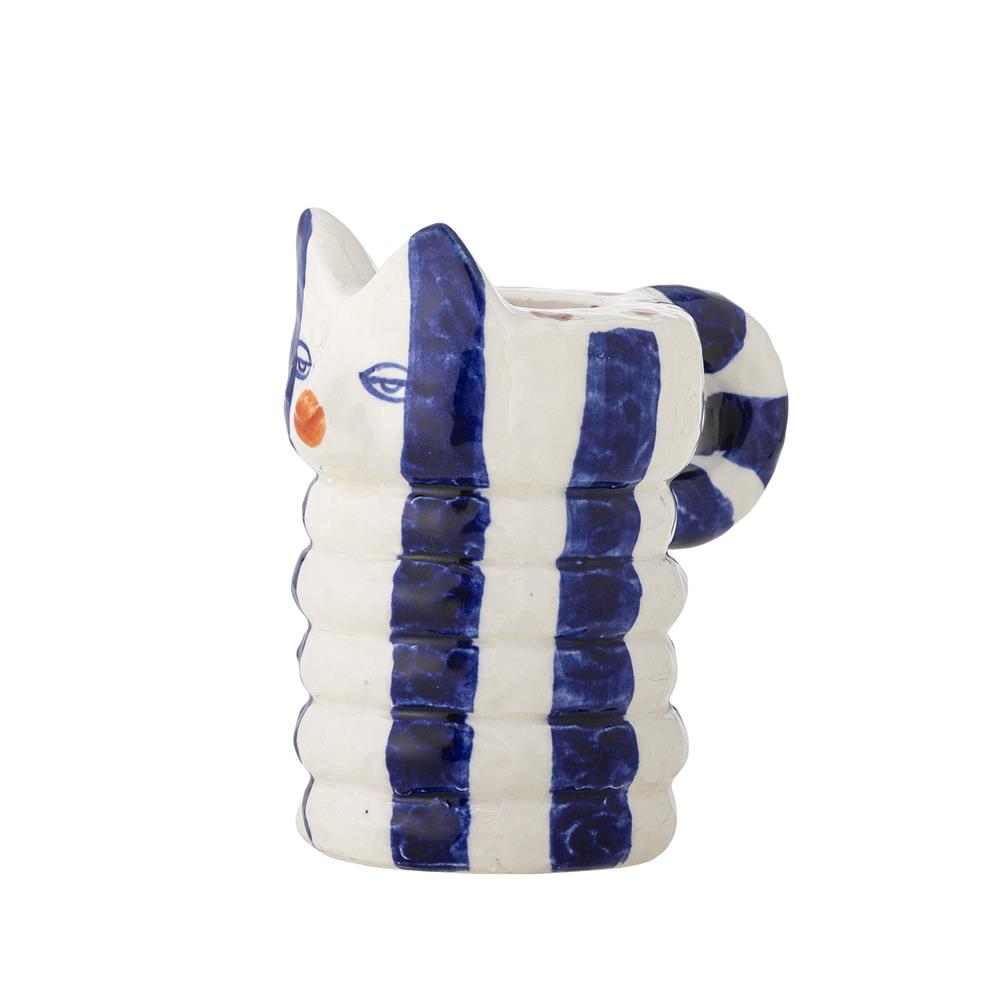 Bloomingville Caty Kerzenhalter aus Steingut in Blau – Katzen Kerzenhalter Set für Wohnzimmer