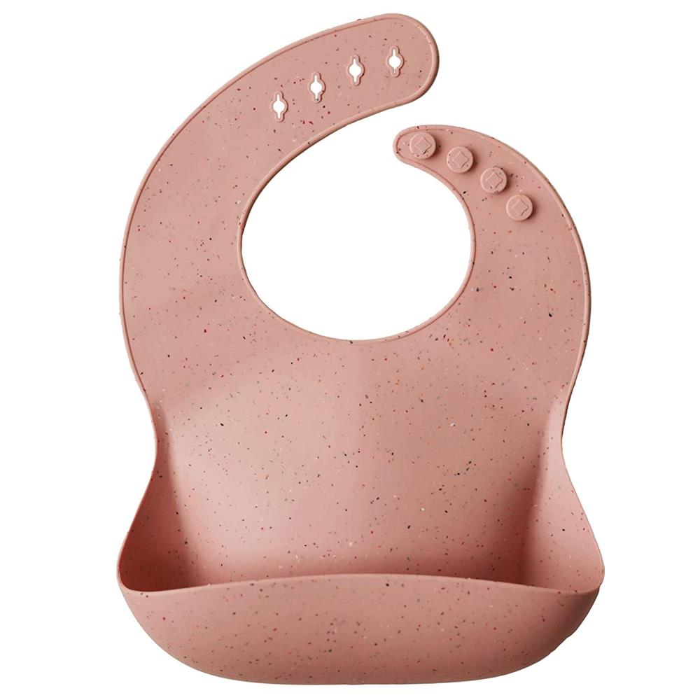Mushie Silikon-Lätzchen, Peach Terrazzo, mit Auffangschale, BPA-frei