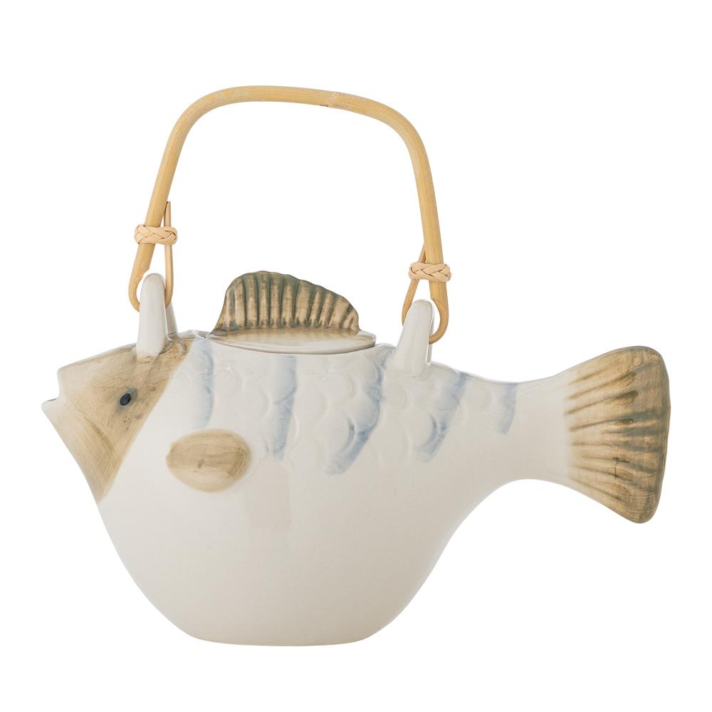 Bloomingville Wrenna Teekanne Fisch Steingut grau 800 ml mit Sieb