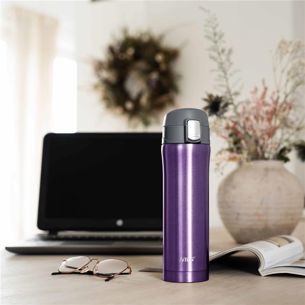 NILS Thermobecher 500 ml Edelstahl violett auslaufsicher für Camping Reise Alltag