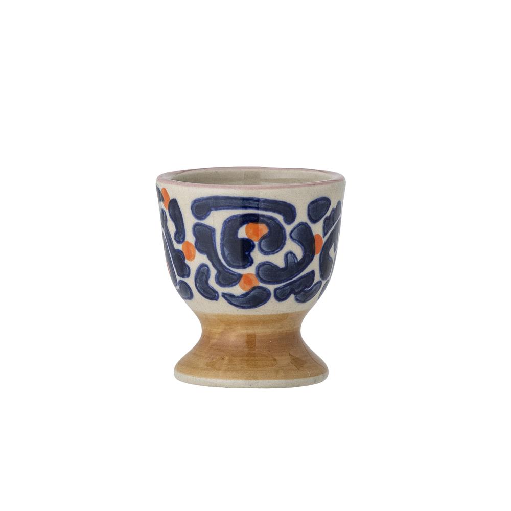 Bloomingville Eviaya Eierbecher 3er-Set, Blau – handbemalte Steingut-Eierbecher