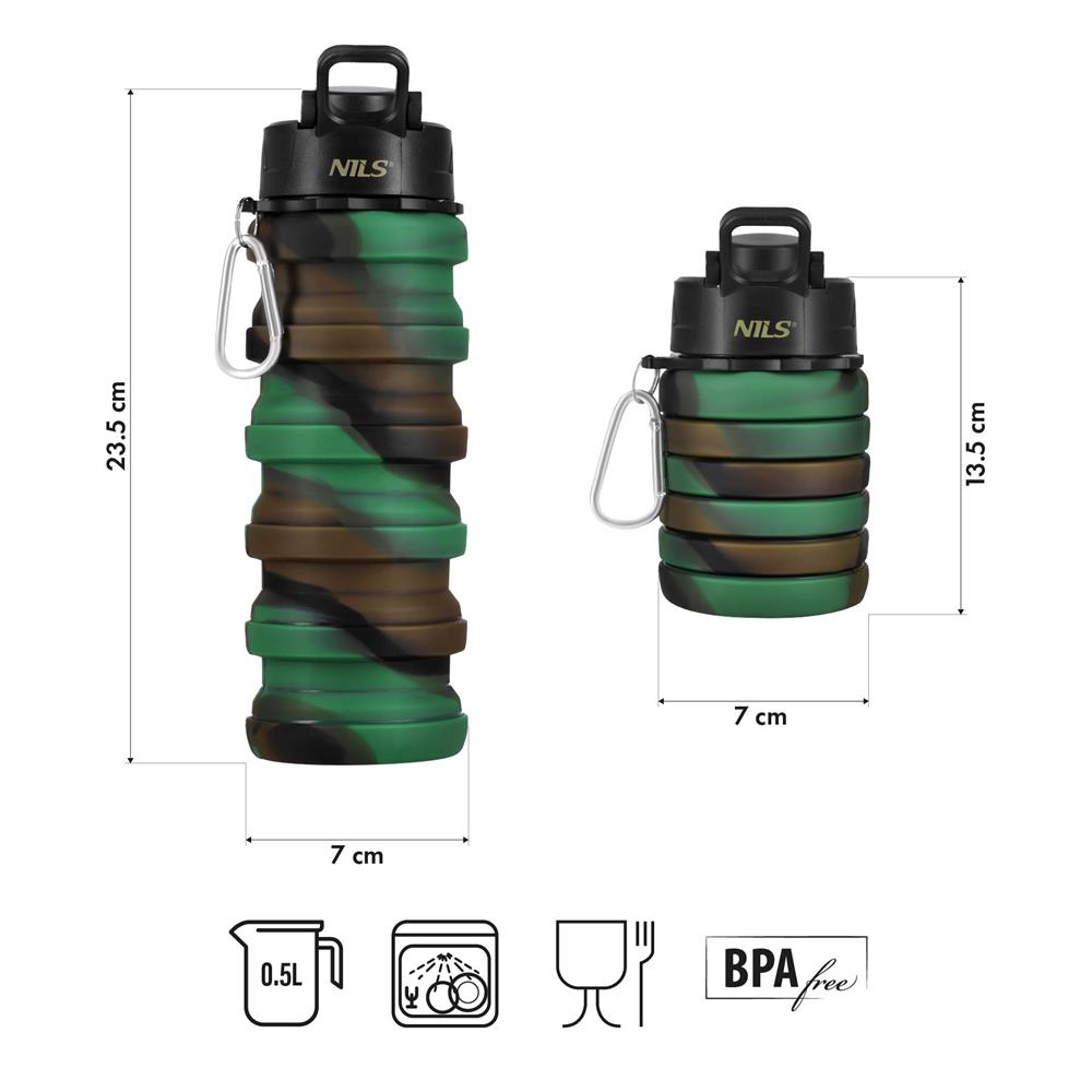 NILS faltbare Trinkflasche 500 ml Silikon grün für Camping Outdoor Reisen