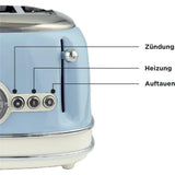 Ariete Vintage Toaster, Blau, 4-Scheiben-Toaster mit 6 Bräunungsstufen, 1600W