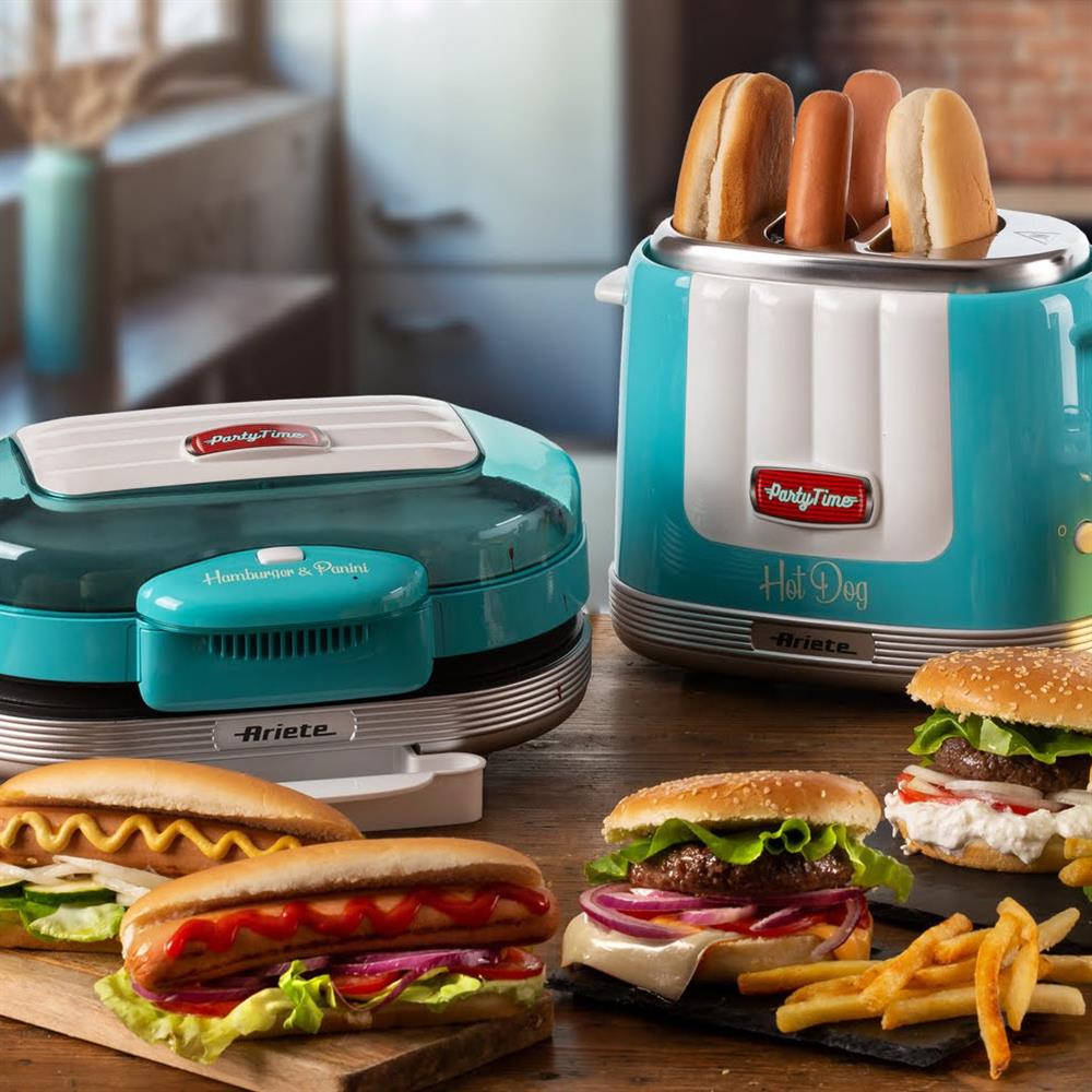 Ariete Party Time Hamburger Maker, Blau, Sandwichmaker, Retro-Design, 50er Jahre-Stil