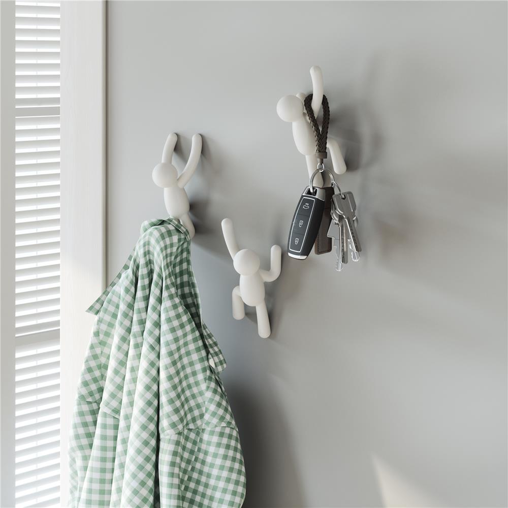 Umbra Buddy Haken 3er Set, Dekorative Wandhaken, Garderobenhaken in Weiß