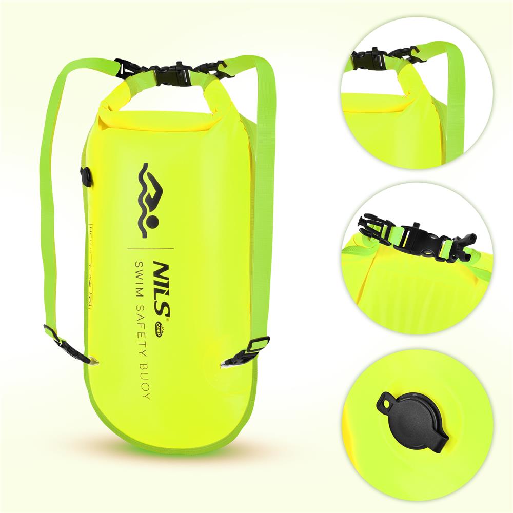 NILS CAMP Schwimmboje 3-in-1 Dry Bag 28L gelb Rucksack für Outdoor Wasser Sport