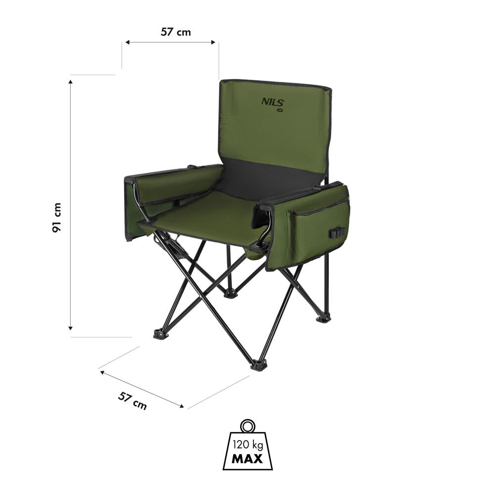 NILS CAMP Campingstuhl in Grün - stabiler Klappstuhl mit Taschen für Camping, Garten & Angeln