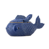 Bloomingville Hiro Gefäß mit Deckel und Löffel 1700 ml blau - Steingut Fischdose für Küche & Deko