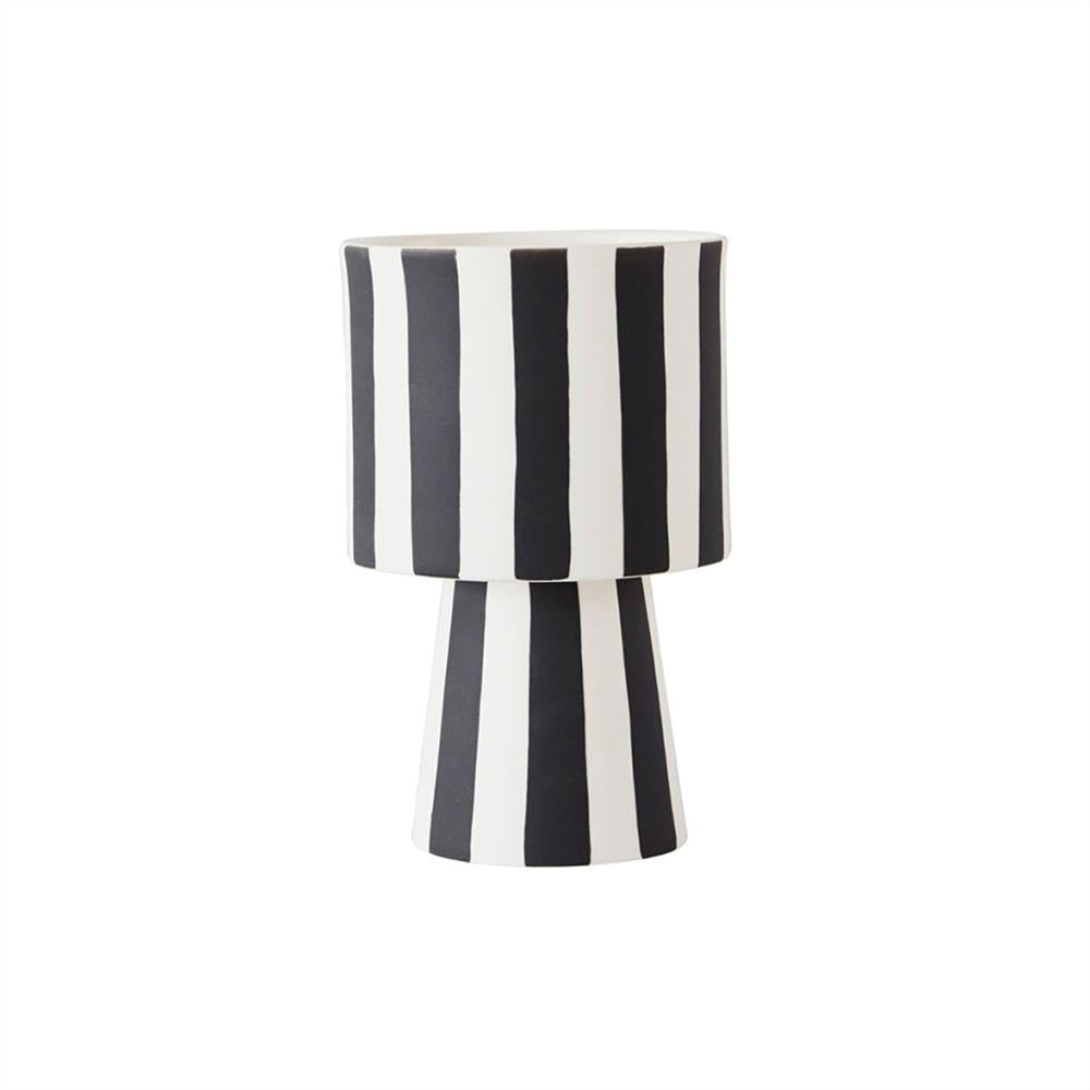 OYOY Toppu Blumentopf 10x15 cm, Schwarz/Weiß gestreift - vielseitig als Übertopf, Dekoschale, Vase