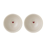 Bloomingville Jolly Schale 2er Set – Steingut Schüsseln mit roten Herzen, Ø14 cm, dänisches Design