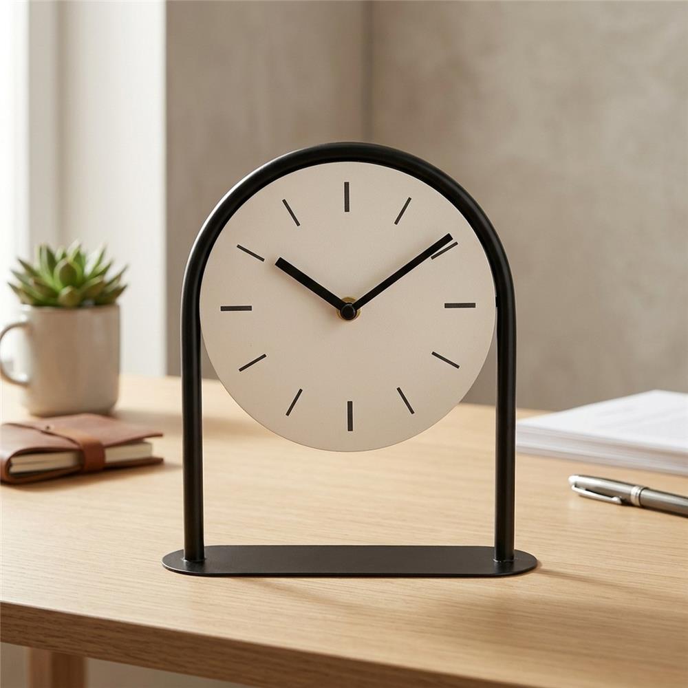BOLTZE Tischuhr Diabolo Metall beige rund analog 22 cm modern