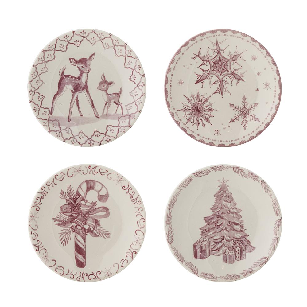 Bloomingville Wonderland Teller Rosa Steingut 4er Set Weihnachtsteller 12,5 cm