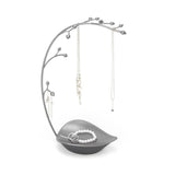 Umbra Orchid Schmuckständer Schmuckbaum für Ketten Grau mit integrierter Schmuckablage für Ringe Ohrringe Armbänder Uhren und Accessoires Metall