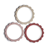 Mushie Beißring Blumen 3er Set, Rose/Blush/Shifting Sand, Armband aus Silikon, BPA-frei