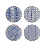 Bloomingville Karine Teller 4er Set 20 cm Steingut blau Muster