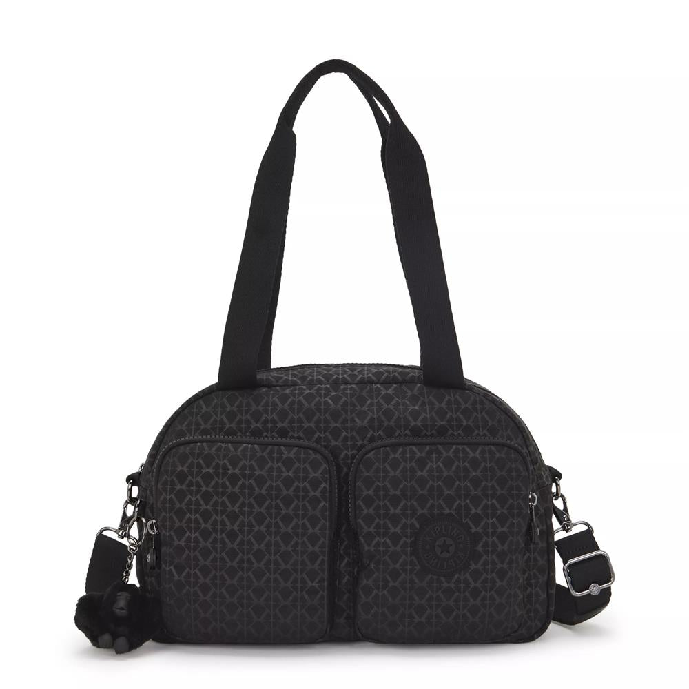 Kipling COOL DEFEA, mittelgroße Umhängetasche, Signature Emb (schwarz), Tasche mit vielen Fächern