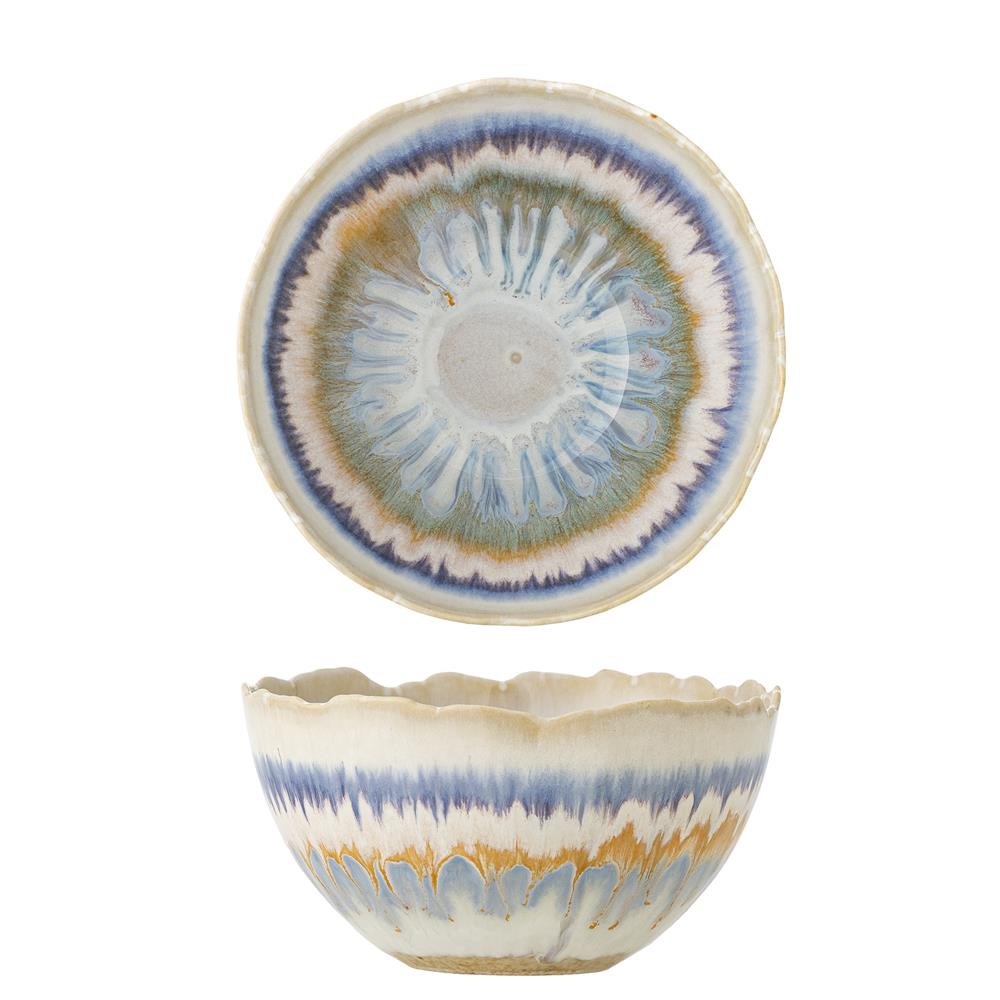 Bloomingville Zeno Schale 600 ml D14,5 cm bunt - Steingut Schüssel mit Blumenmotiv für Tischdeko