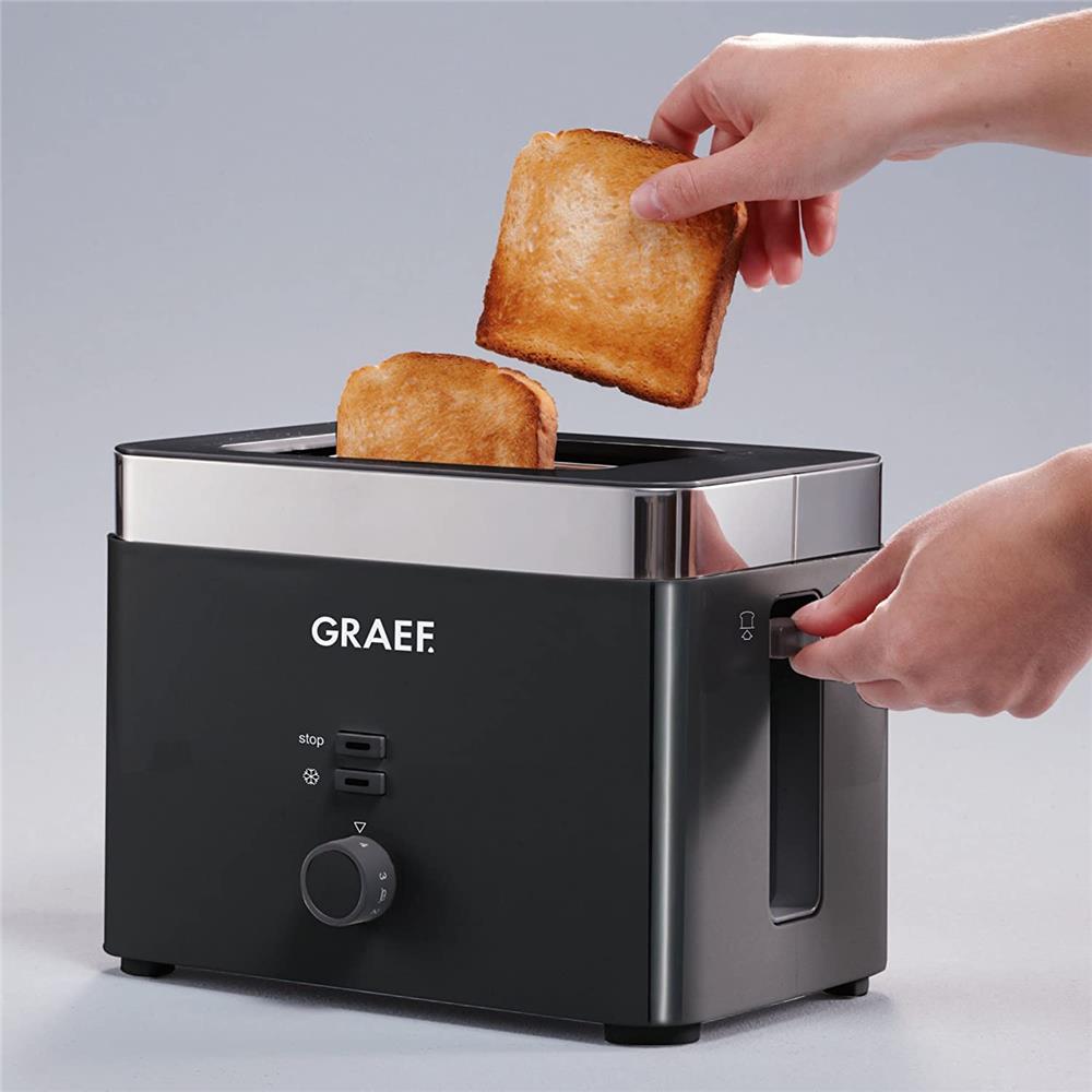 GRAEF TO62 2-Scheiben-Toaster Schwarz Brötchenaufsatz Auftaufunktion wärmeisoliertes Gehäuse