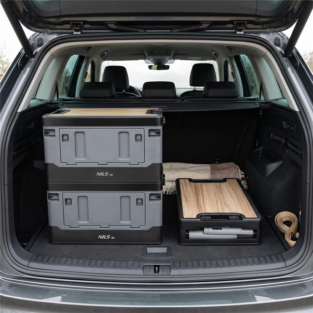 NILS CAMP Transportbox 38L Grau - klappbare Campingbox mit Tischfunktion für Outdoor & Auto